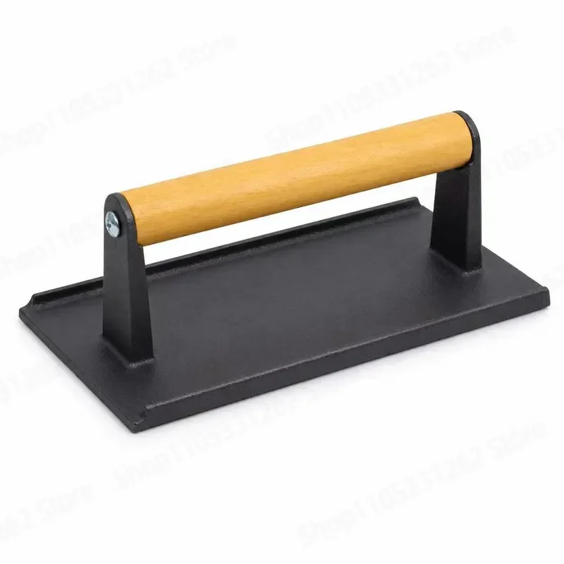 Rectangular Cast Iron Burger Press Uncoated Steak Meat Press for Grill Kitchen