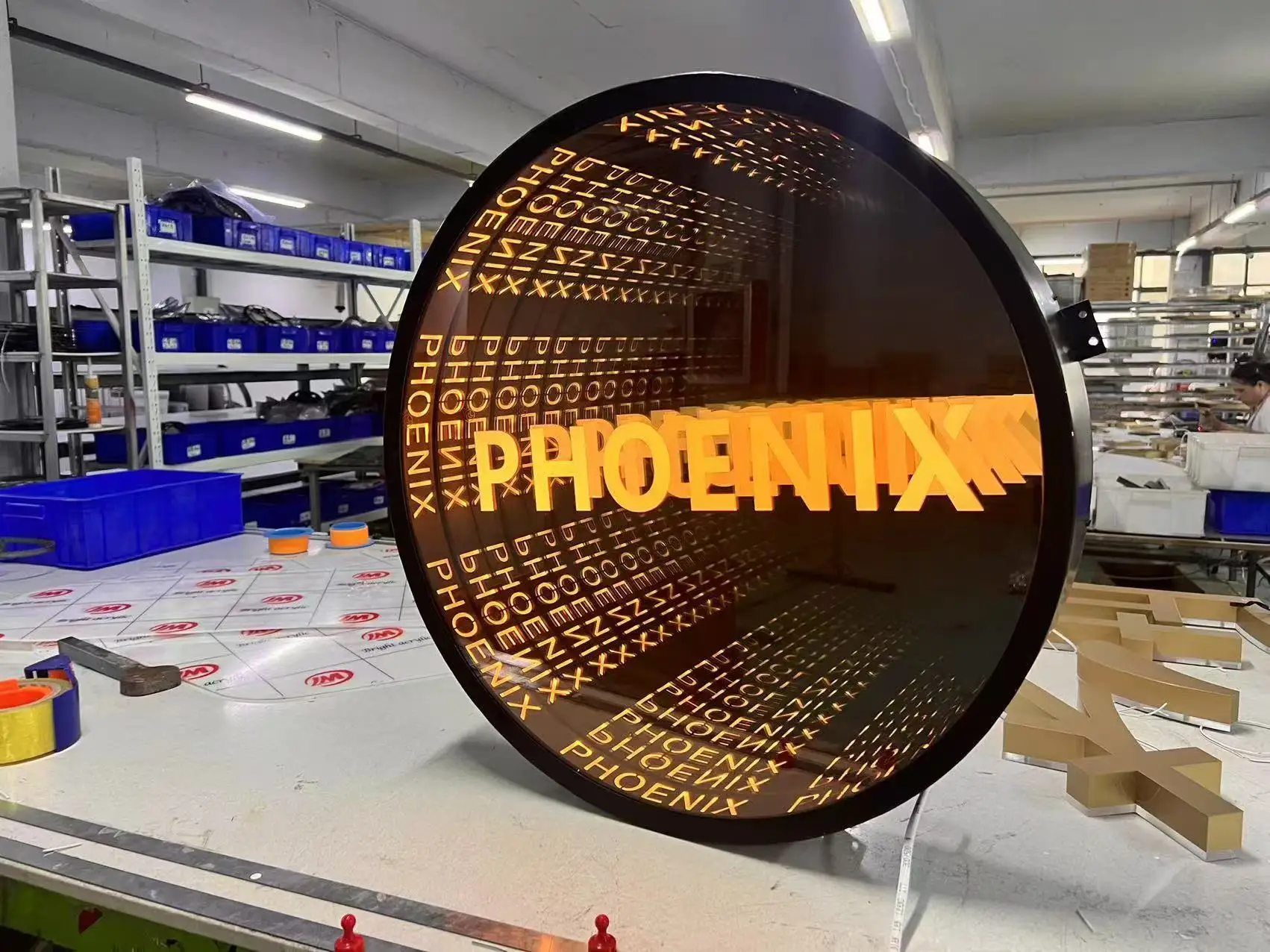 Customized LED 3D Acrylic Neon Infinity Mirror Decorative Abyss Office Wall Art view 6