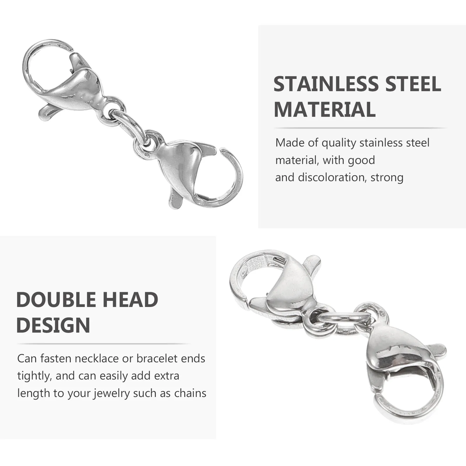25Pcs Strong Stainless Steel Lobster Clasps Double Claw Fastening Buckle for DIY Handicrafts Necklace Bracelet Anklet Extension