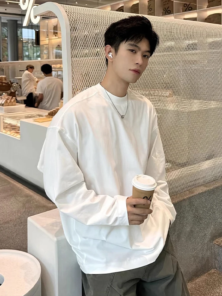 

American Sle Long Sve Base irt Men's Autumn Cleanfit Pure Cotton Inner Wear T-irt 300g round Ne Hoodie for Teens