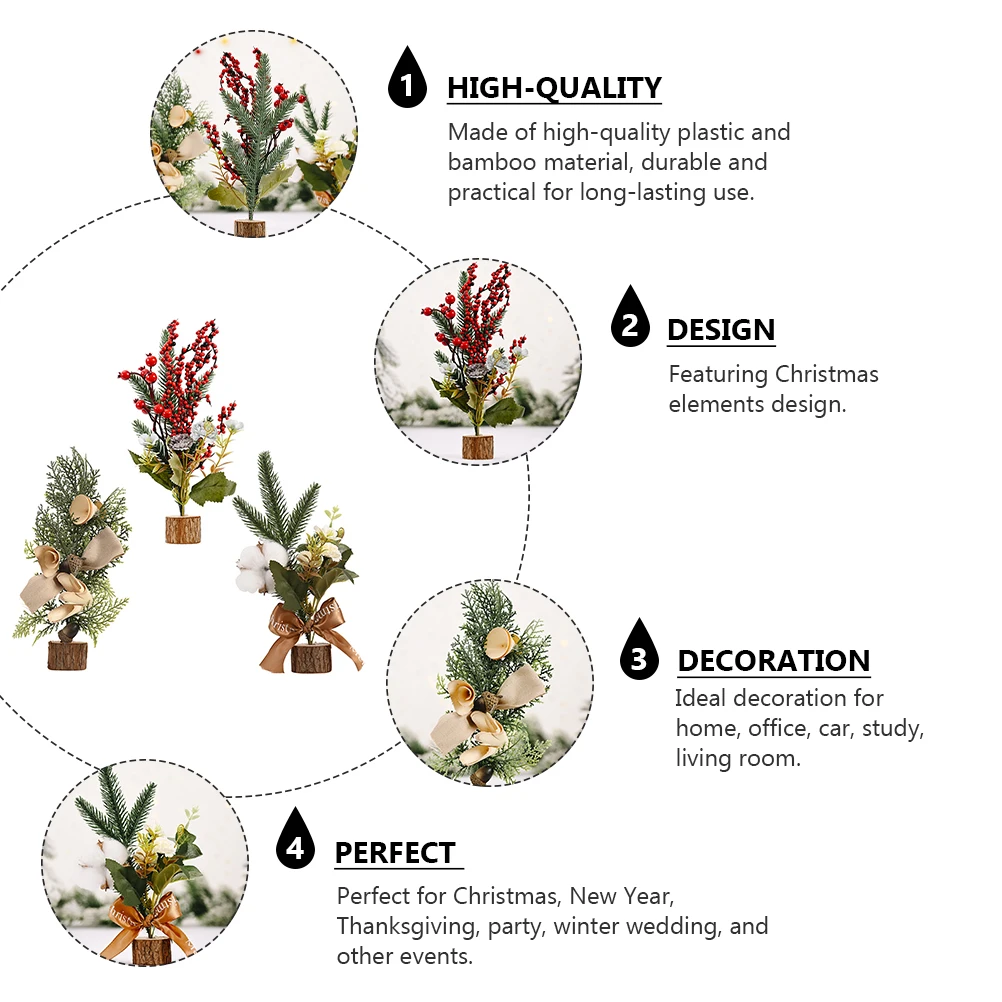 

3 Pcs Mini Christmas Tree Party Decoration Xmas Craft Table Ornament Desk Bamboo Small Christms Decorations Desktop Photo Prop