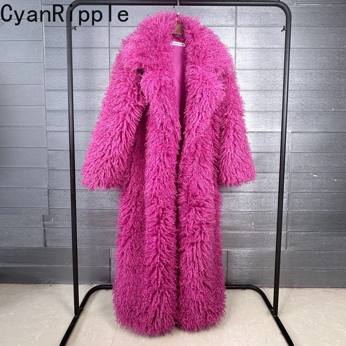 Colorful Imitation Beach Wool Fluffy Overcoat Ultra Long Women Winter Fur Jacket Turn-down Collar Long Sleeve Fake Fur Coats