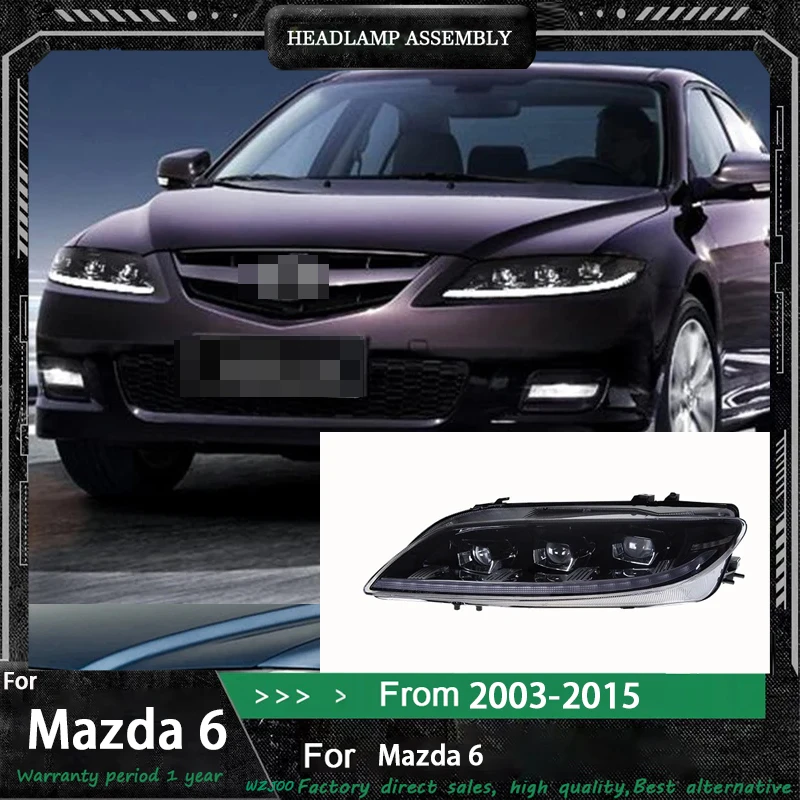 

Модернизированная автомобильная лампа для Mazda 6 2004-2015, светодиодная автоматическая фара в сборе, высокая конфигурация, 3 линзы, дизайн, аксессуары для передних фонарей