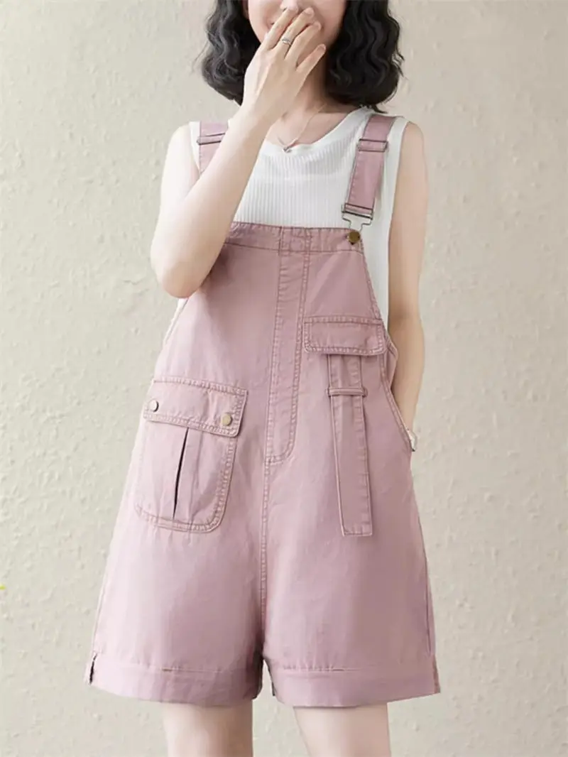 

2024 Summer New Denim Strap Shorts For Women Korean Style Lazy Style Thin Loose And Versatile Casual Playsuit Jeans Romper K1447