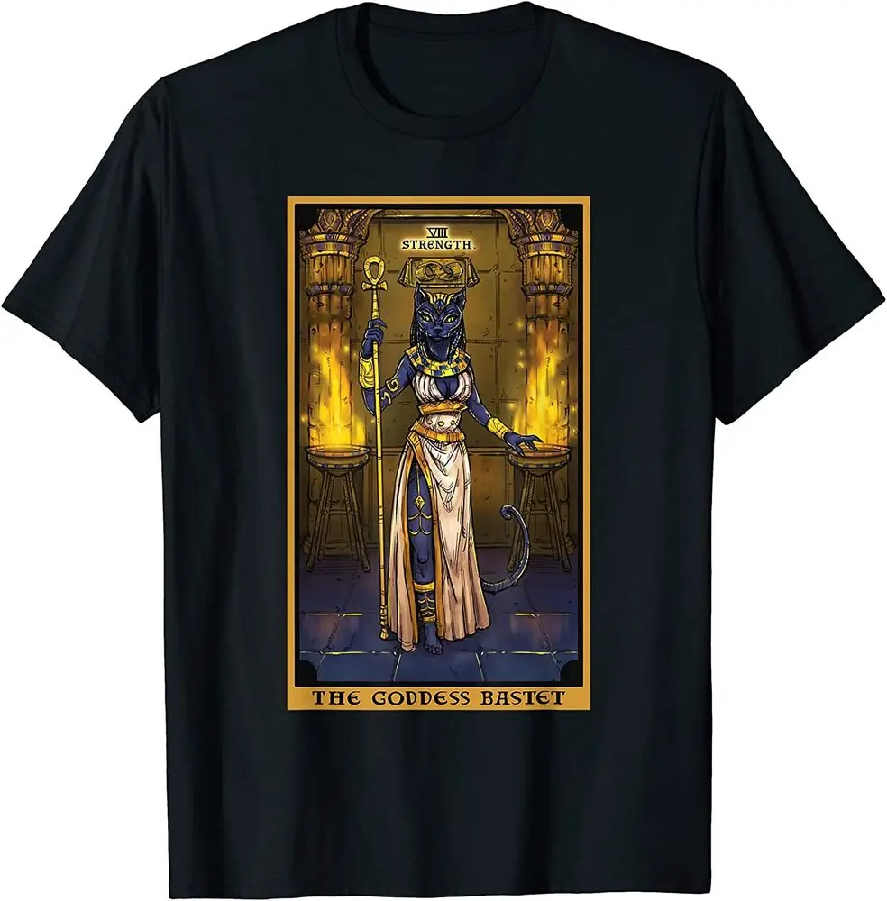 The Goddess Bastet Strength Tarot Card Egyptian Cat Witch T-Shirt Tees Y2K tops Unisex Summer Short Sleeve