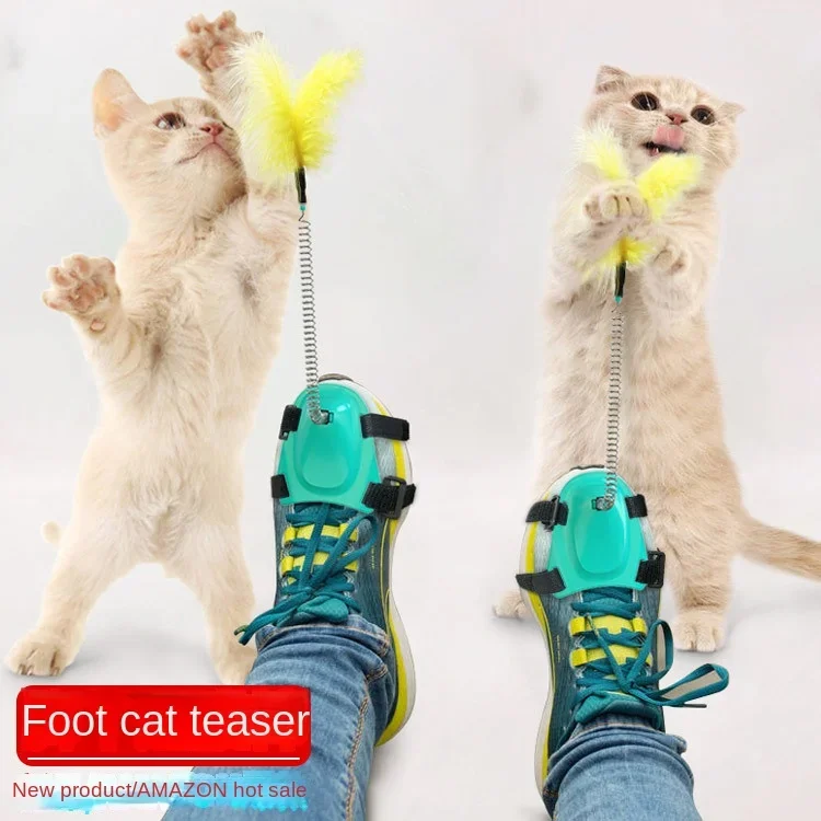 

New Foot Funny Cat Stick Funny Cat Toy Wearing Spring Feathers with Feet To Tease The Cat Artifact