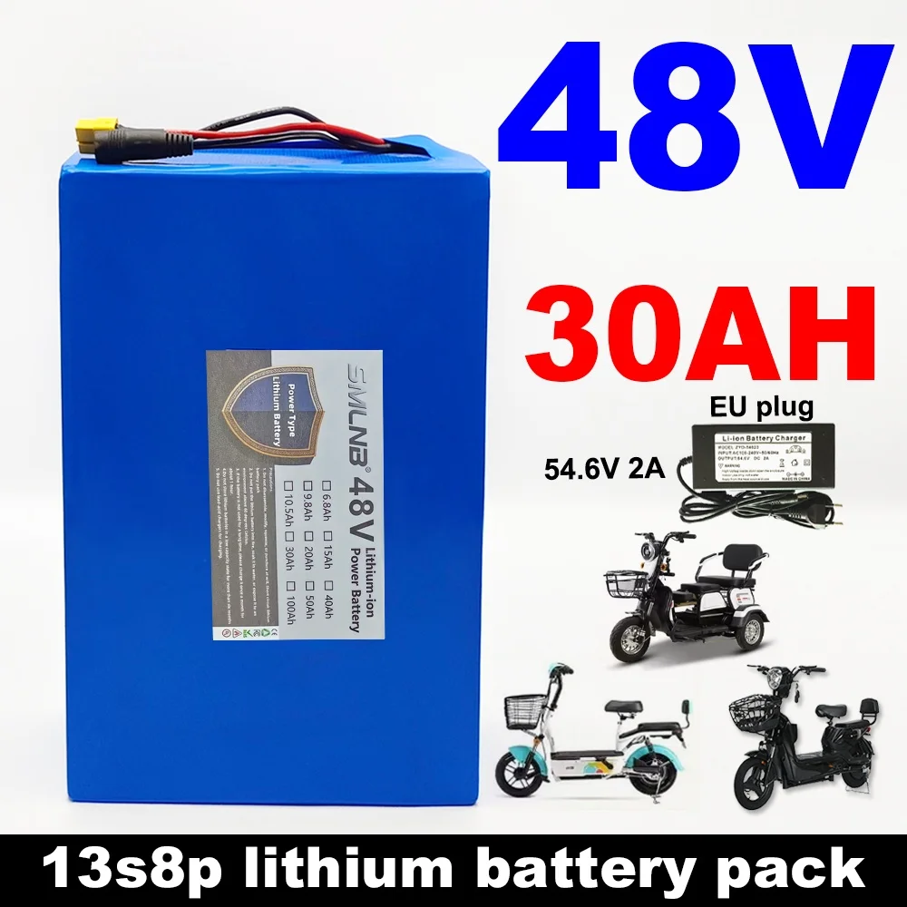 48V battery 30000mAh 18650 lithium 13S8P battery pack large capacity suitable for 48V 500-1500W built-in BMS