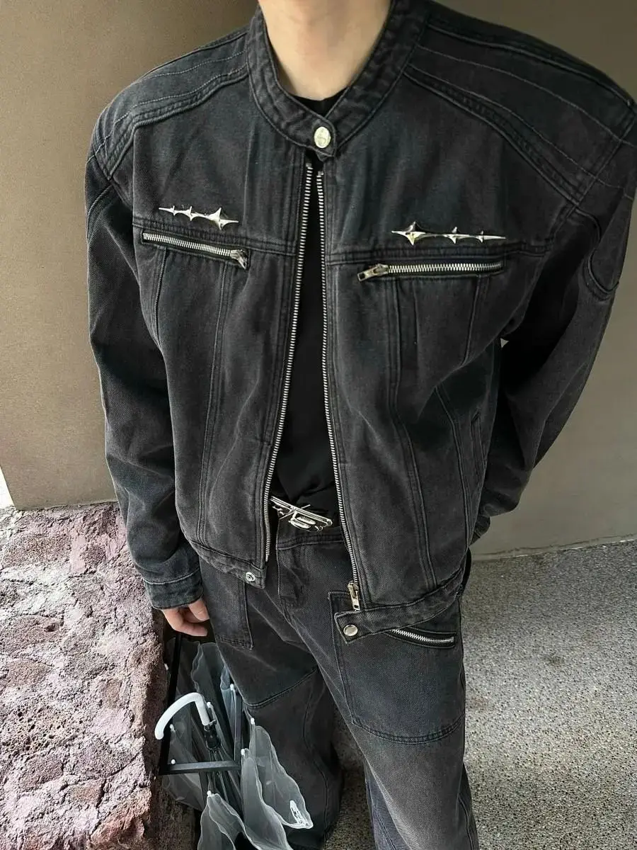 

Men's Denim Jackets American-style High Street Zippers Coat Vintage Washed Distressed Cowboy Jacket Spring Casual Streetwear New