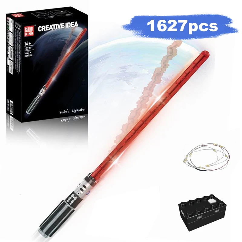 قالب KING 10237 Red Lightsaber 1627 قطعة نموذج مكعبات البناء لهواة جمع الأطفال هدية الكريسماس