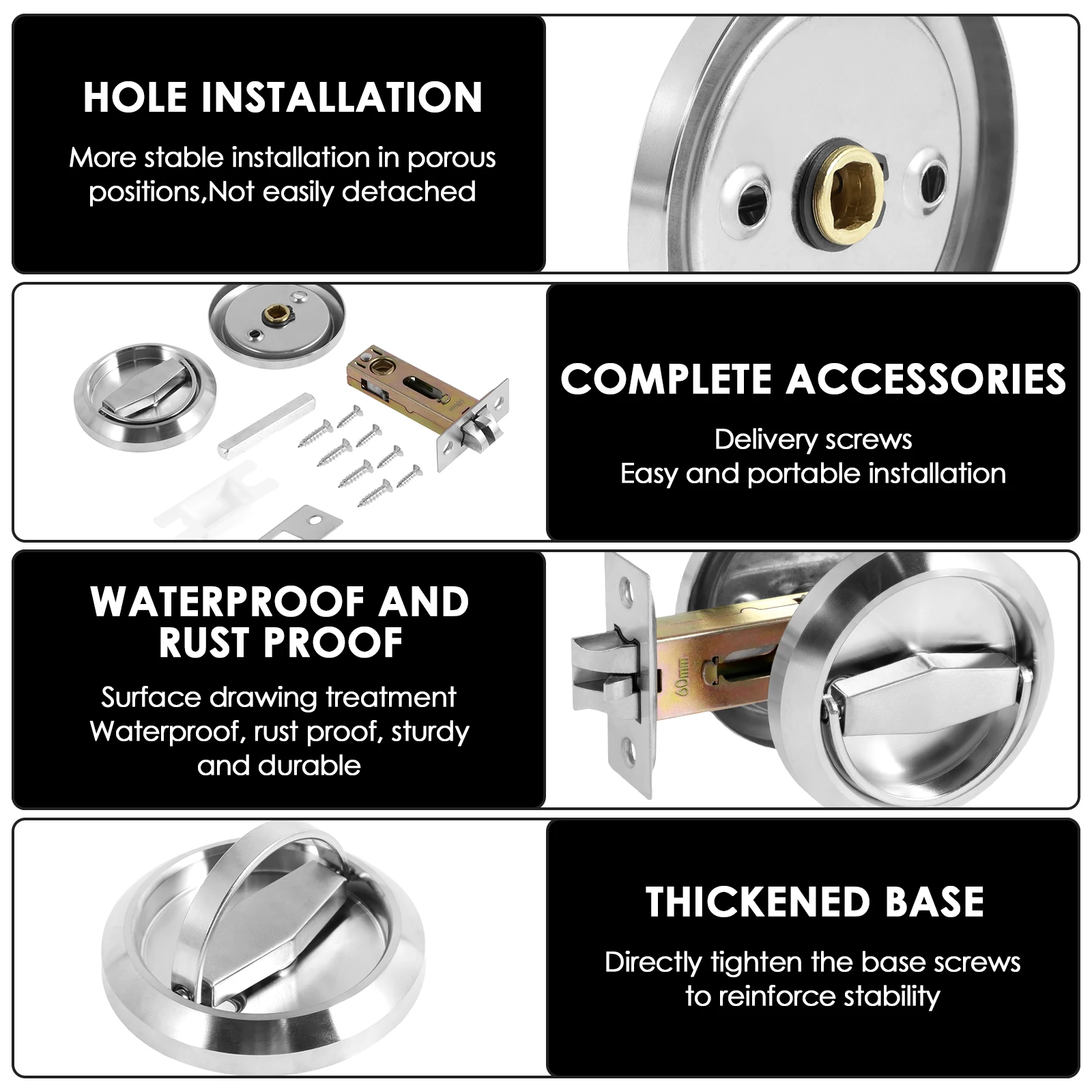 Stainless Steel Hidden Door Handle Lock Invisible Recessed Round Ring Furniture Knob Wardrobe Pulls Cabinet Drawer Home Hardware