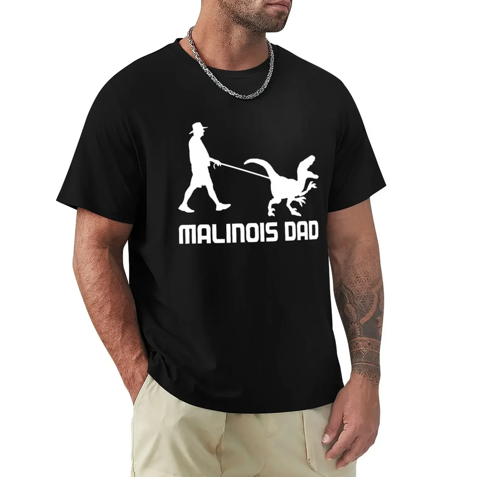 Summer harajuku Belgian Malinois Dad Dinosaur Funny Gift To Husband Birthday Funny Malinois For Dad cute clothes men clothings