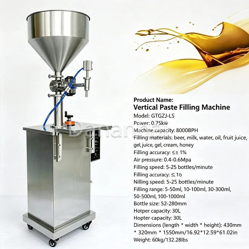 Pneumatic Paste Filler Machine Vertical Liquid Filling Equipment for Gel Oil Honey Production