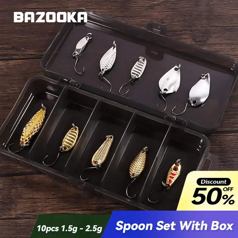 Bazooka Spoon Fishing Lure Set Metal Spinner JIG Hard Trout Baits Colorful Peche Sequins Paillette Pike Perch Winter With Box