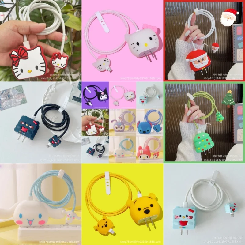 

Hello Kitty Accessories Cute Anime Women Products Charging Head Data Cable Protective Cover Material kawaii Girl Gift Wholesale