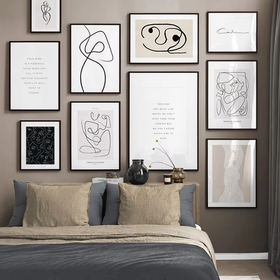 الخطي الوجه زهرة مجردة الرسم على لوحات القماش الجدارية الشمال الملصقات والمطبوعات غرفة المعيشة ديكور المنزل طلاء جدران #4