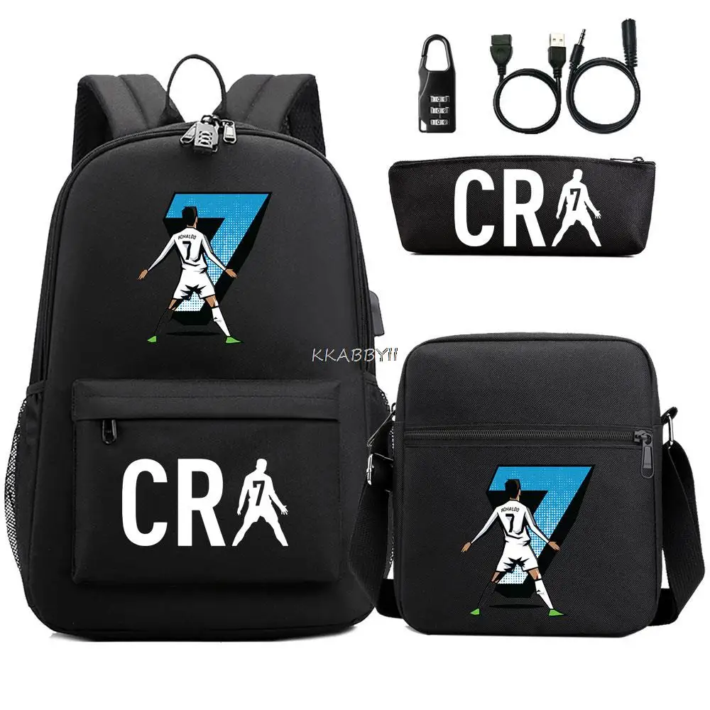 Mochila para ordenador portátil CR7 para hombre y mujer, Bolsa Escolar ligera, resistente al agua, con cerradura an-ti, para viaje y Deportes