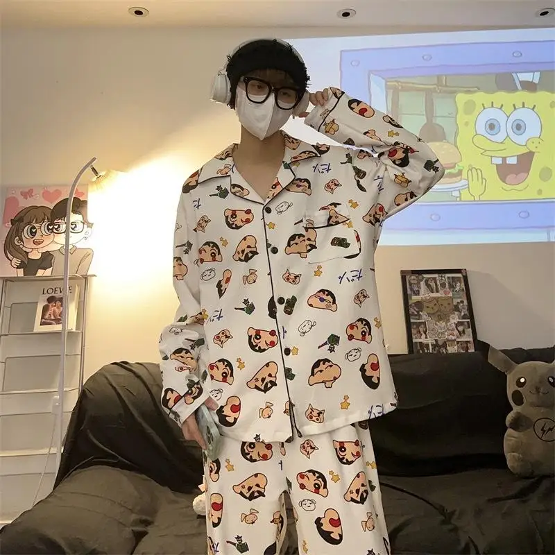 Kawaii Cute Crayon Shin Chan Pajamas Long Sleeved Pants Ins Students Loose Comfortable Leisure Cartoon Anime Birthday Girl Gift