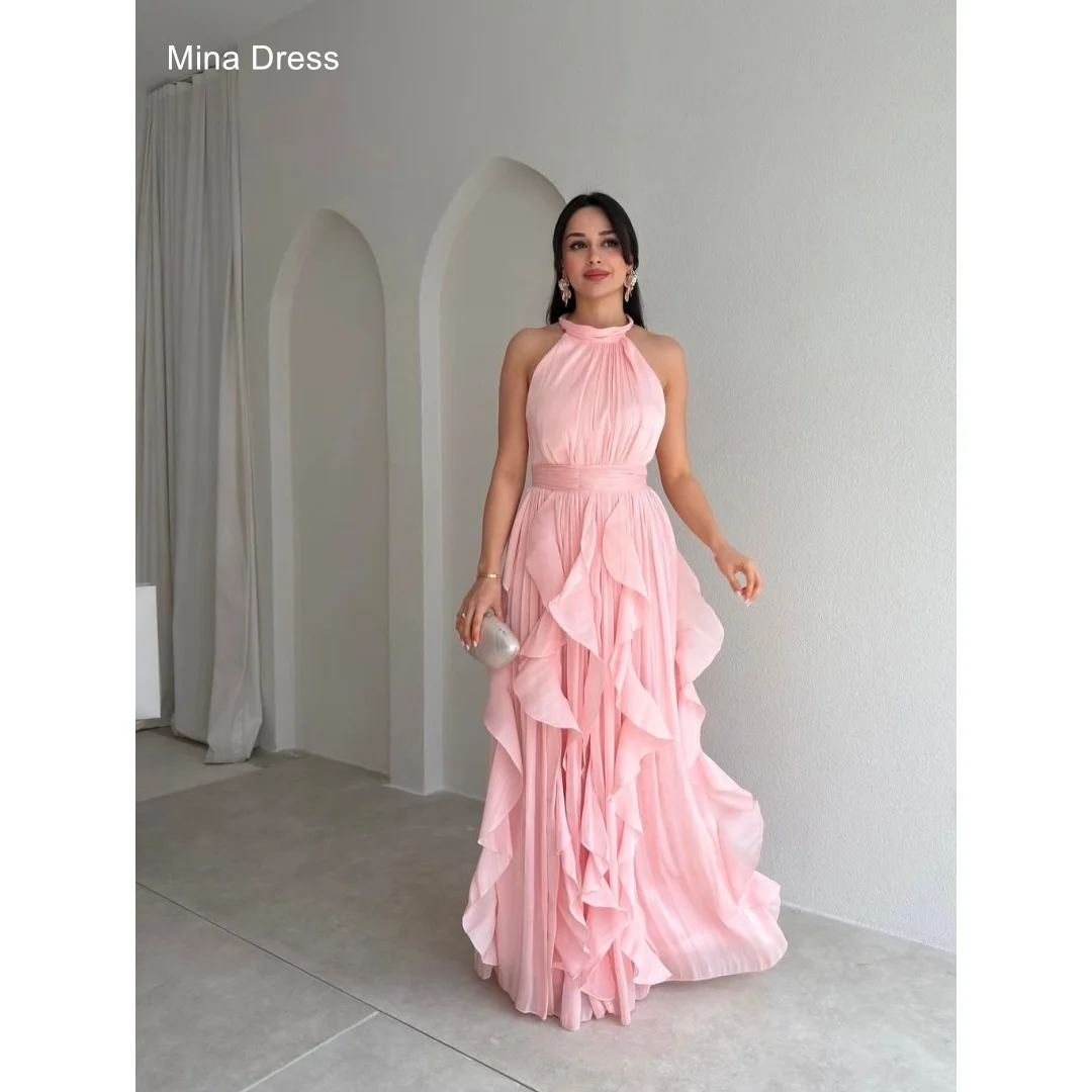 

Mina Customized Pink Ruffled Tube Top Sleeveless Pleated Trendy Dresses 2026 Wedding and Evening Dresses Summer Woman Dress 2026