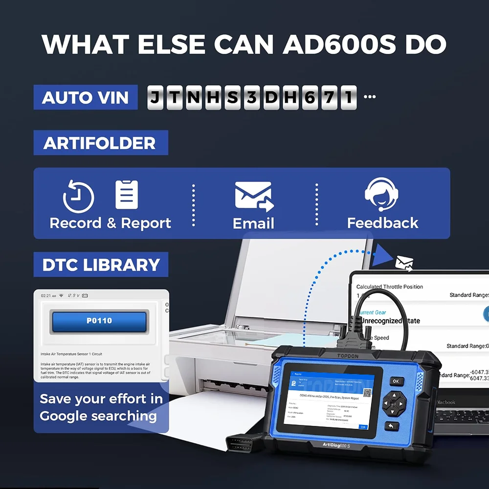 TOPDON ArtiDiag600S OBD2 Scanner Diagnostic Tool Code Reader Oil/BMS/ABS/SAS/EPB/DPF/TPMS/Throttle Engine Test Scan