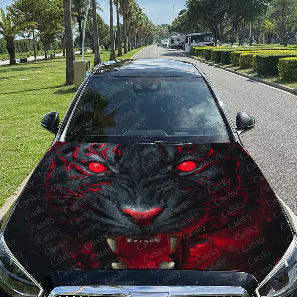 Roaring Red Eyes Black Tiger Car   Wrap, Car   Decal, Car   Sticker, Truck   Wrap, Bonnet Wrap