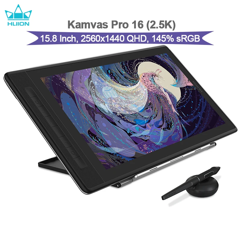 

Huion Kamvas Pro 16 2.5K Screen Graphics tablet 15.8 Inch Anti-glare Pen Display 145% sRGB Color Drawing Monitor With Stand