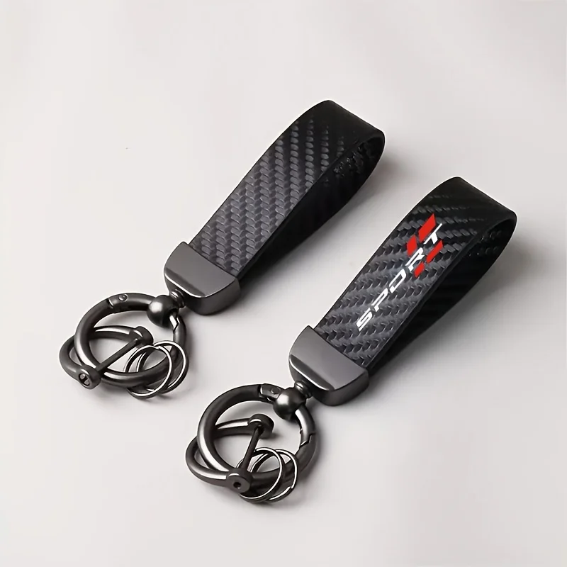 1 porte-clés robuste avec tournevis |  faux cuir, texture fibre de carbone, anneau métallique, matériau en alliage durable  logo