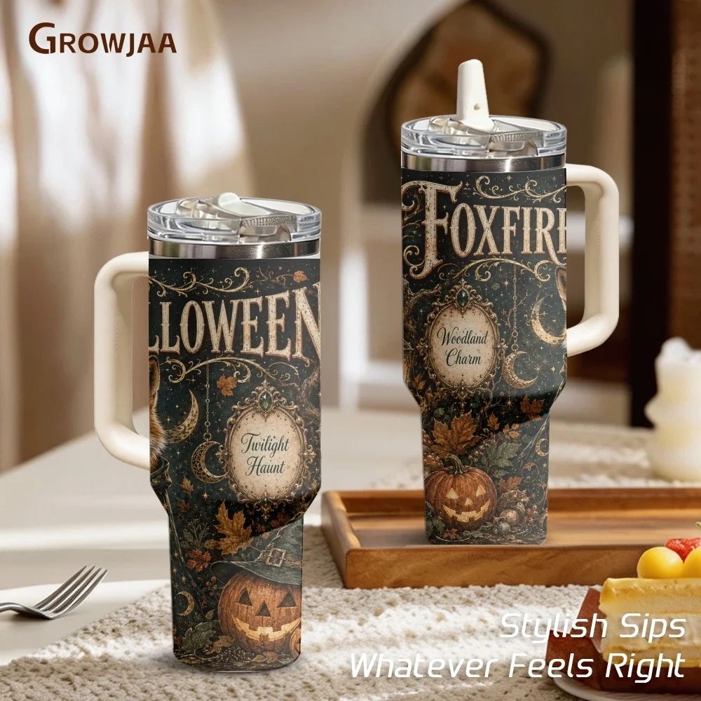 Halloween Fox Witch Vibes Vacuum Flasks 40oz 3rd Gen Vacuum Insulated Stainless Steel Tumbler Cup With Handle Straw Lid