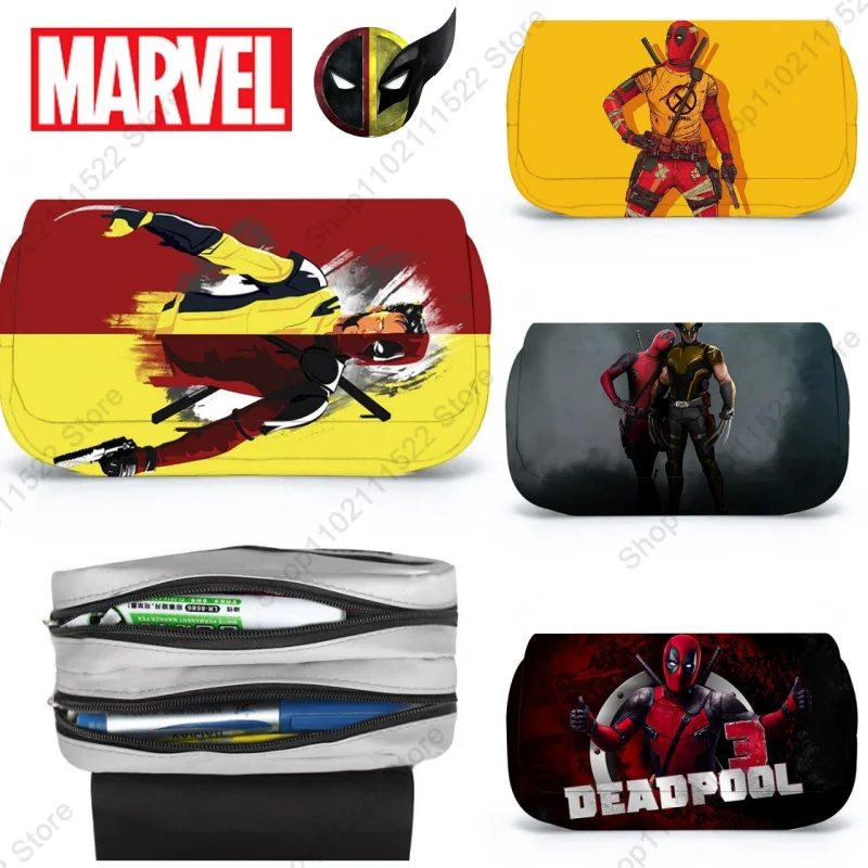 

Коллекция 2024 года, портмоне для студенческих ручек DEADPOOL & WOLVERINE, портмоне из холста Дэдпула с большой вместимостью и двойной застежкой-молнией, школьный портмоне для канцелярских принадлежностей