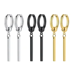 ChainsPro Straight Dangle Earrings for Men Women Punk Jewelry Black/Gold Plated Stainless Steel for Sensitive Ears