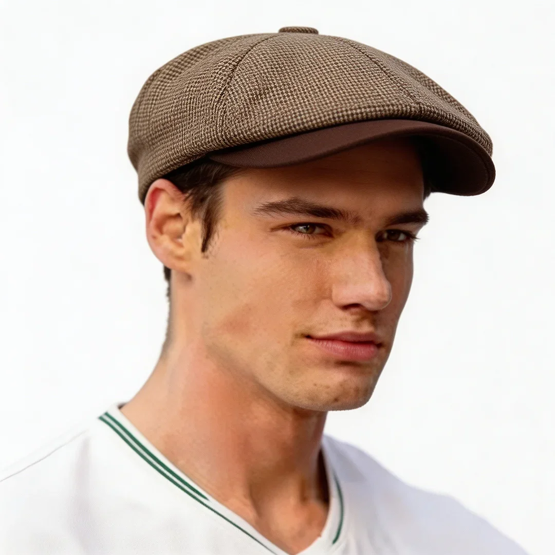 Casual Newsboy Caps Men Cotton Flat Cap Octagonal Hats Male Solid Eight Panel Berets Spring Summer Thin Herringbone Painters Hat