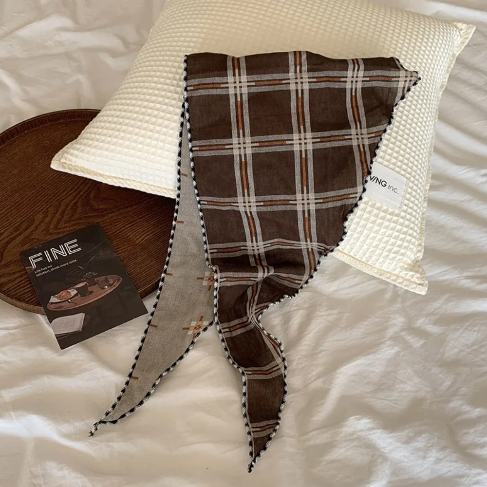 

Sweet Cotton Lattice Headscarf Turban Scarf Pastoral Style Headscarf Thin Vintage Triangular Hair Band Clothing Accessories