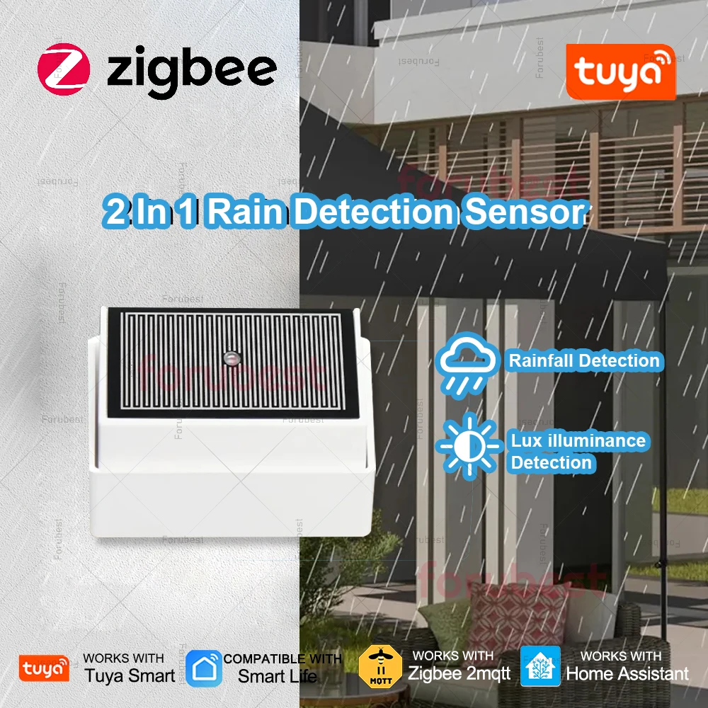 

Детектор датчика дождя Zigbee с обнаружением яркости, датчик обнаружения утечки воды и капель дождя для приложения Tuya Smart Life Zigbee2MQTT