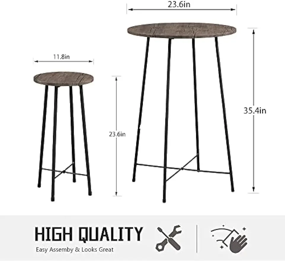 Petite table et chaises de bar, ensembles de bistrot ronds avec 2 tabourets de bar, meubles de salle à manger de pub, comptoir recommandé, dessus en bois, 3 pièces