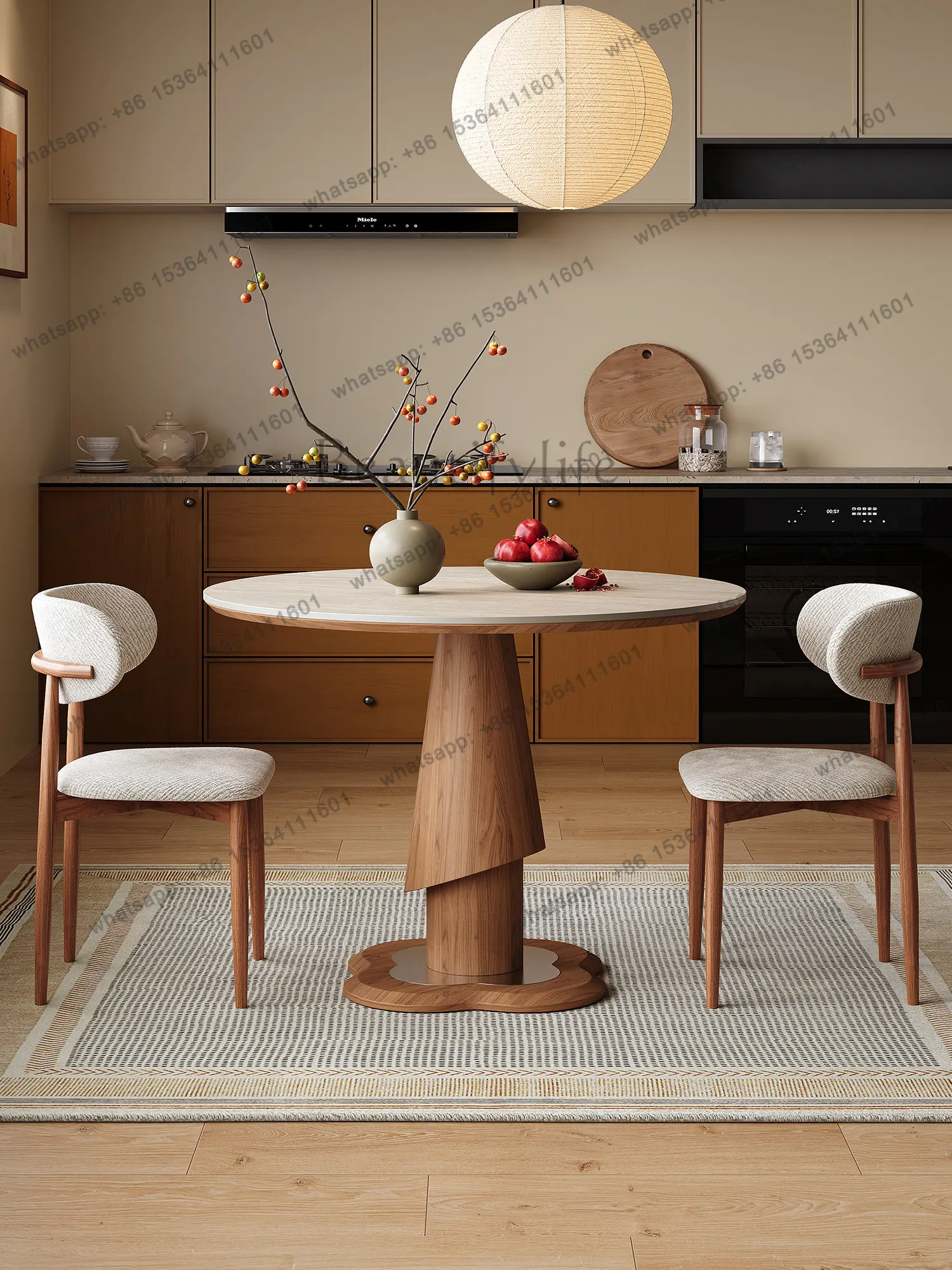 Factory Direct Sales Round Table Travertine Slate Dining Table Small Unit Light Luxury High-end Designer Round