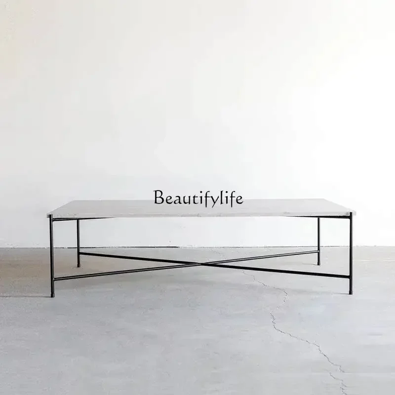 

02 Nordic Modern Light Luxury Natural Marble Coffee Table Vintage Industrial Style Coffee Table