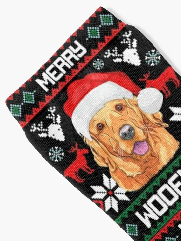 Golden Retriever Merry Woofmas Christmas Goldie Dog Gift Socks kawaii cute halloween Socks Man Women's