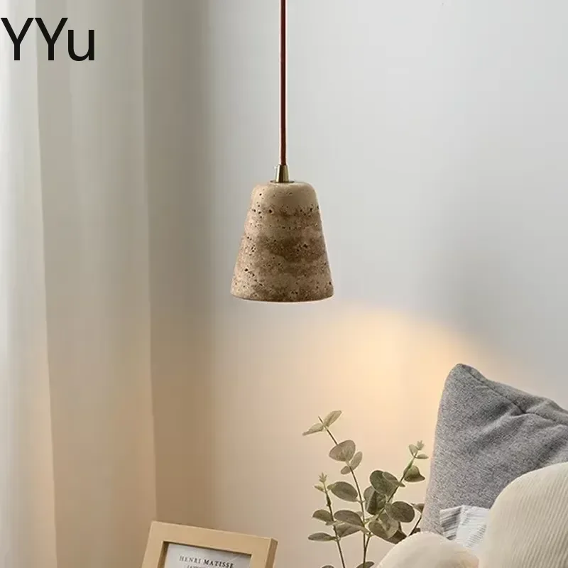 for Nordic Travertine Pendant Light Yellow Marble Hanging Lamp Wabi Sabi Dining Room Bedside Hotel Restaurant Ceiling Fixture