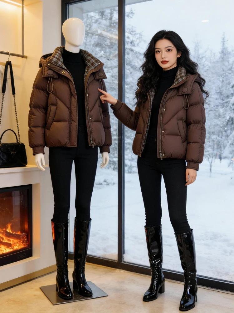 

Thiened Winter Jaet Women's down Cotton Coat Zipper Pure Color Korean Sle Commute Long Sve plus Size Outerwear