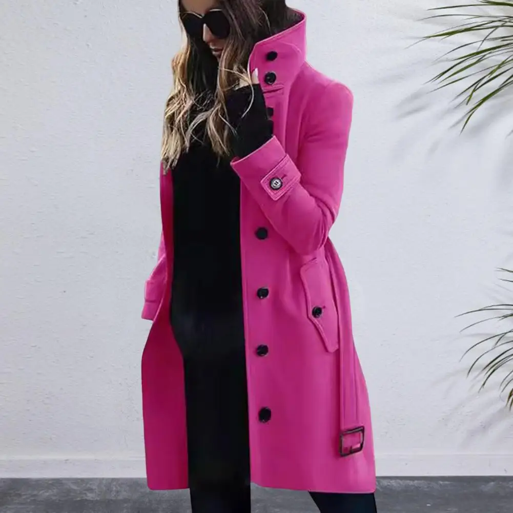 

Women Woolen Coat Stylish Plus Size Woolen Coat with High Collar Belt Long Sleeves Thick Overcoat for Dating Shopping for Winter