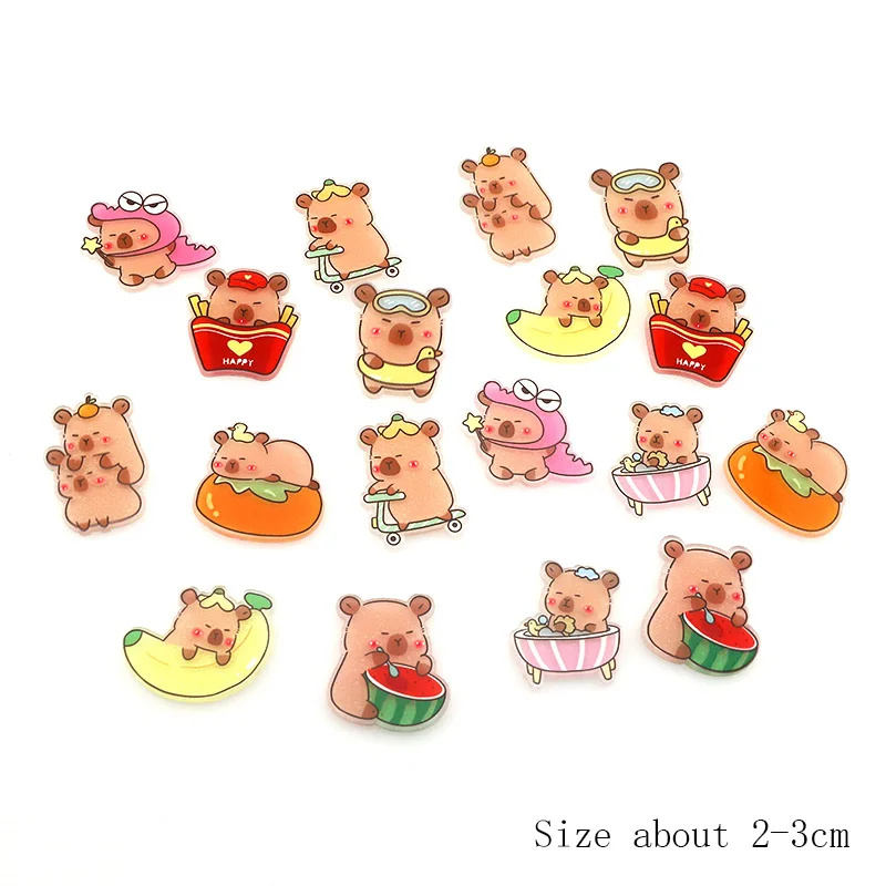 10 stücke kawaii Cartoon Capybara Acryl flache Rückseite für Cabochon DIY Haar Zubehör Telefon Fall Dekor Schmuck Ergebnisse