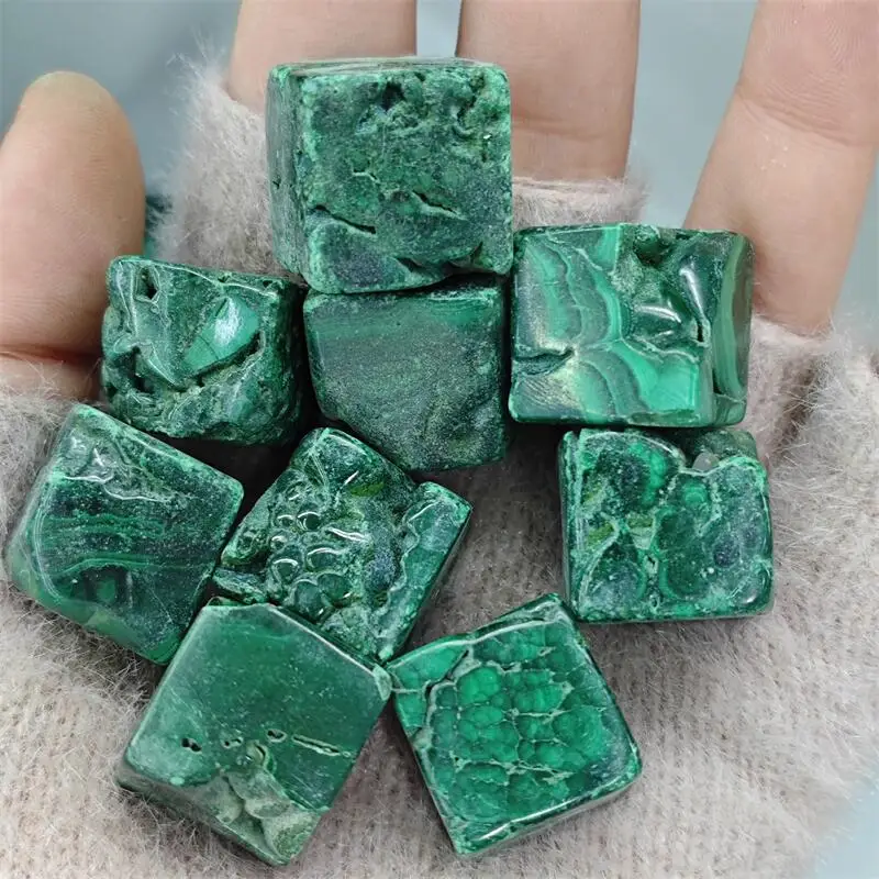 500G Natural Malachite Cube Freeform Carving Reiki Healing Fengshui Stone DIY Holiday Crafts Gifts