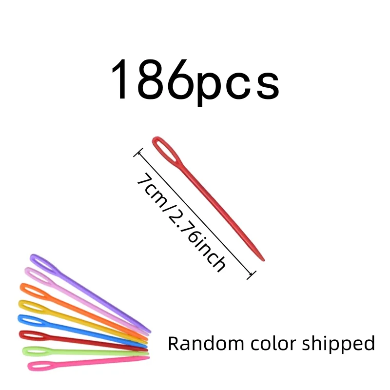 186 pcs 7cm Plastic Sewing Needles for Kids Sewing Learning, Lightweight Plastic, Large Eye Easy Threading