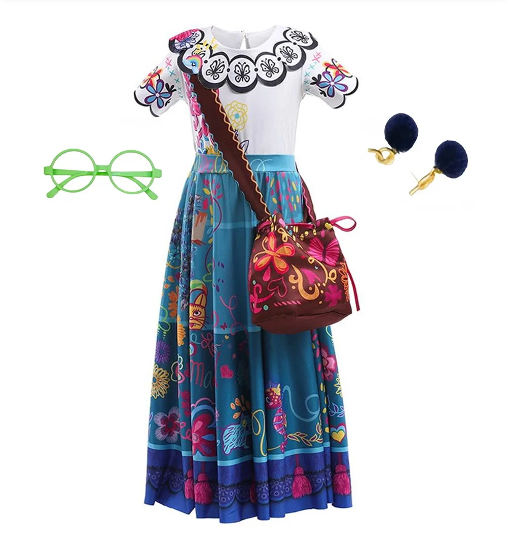 

Halloween Children Adult Character Cosplay Stage Costume Mother And Daughter Family Dress+Bag+Earrings+Glasses 4pcs Sets