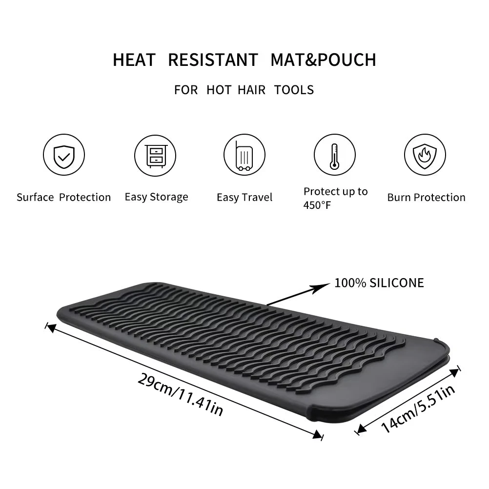Compact Silicone Heat Resistant Travel Mat Pouch for Hair Straighteners Curling Wands Flat Irons Styling Tools Storage Organizer