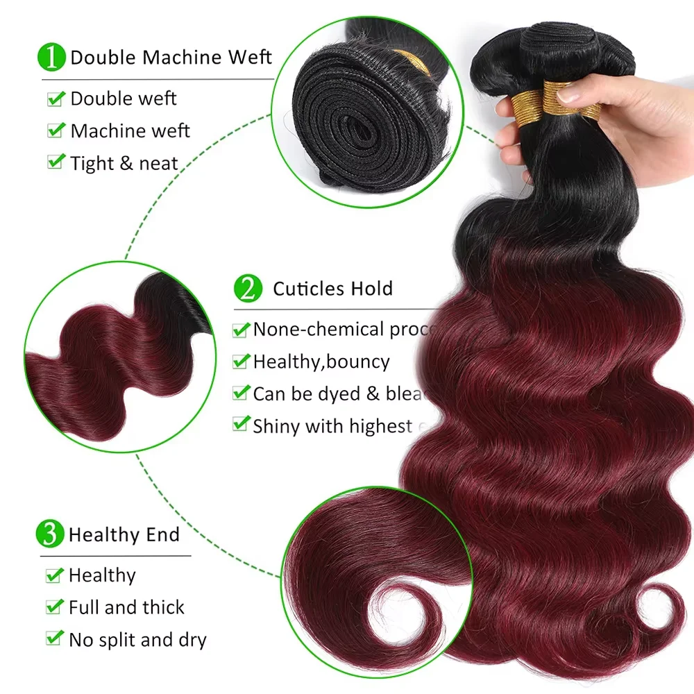 Body Wave Human Hair Bundles With Closure 4x4 Lace Human Hair 1B99J Colored Human Hair Bundles With Closure Brazilian