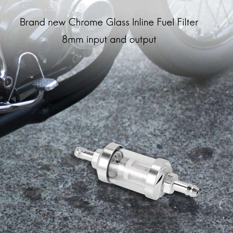 Uniwersalny chromowany szklany paliwo Benzyna Silnik ropy naftowej Filtr liniowy 5/16 "8mm Srebrny do motocykli