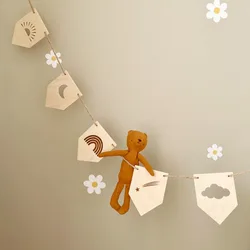 Nordic Kids Room Wood Pull Flag Decoration camera dei bambini decorazione da appendere alla parete Banner in legno massello Pull Flower Party Decor