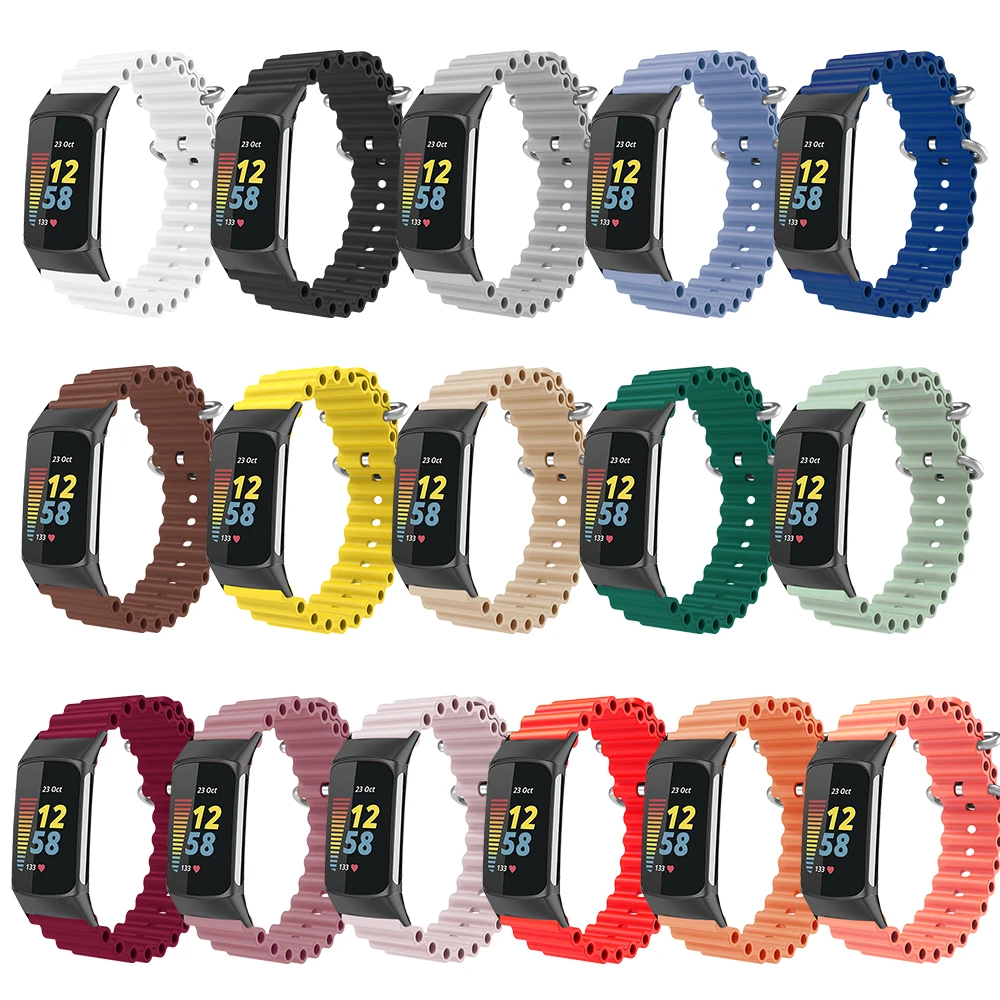 Pulseira de silicone de liberação rápida para fitbit charge3 charge4 charge5 fivela de aço inoxidável estilo oceano pulseira smartwatch amigável à pele