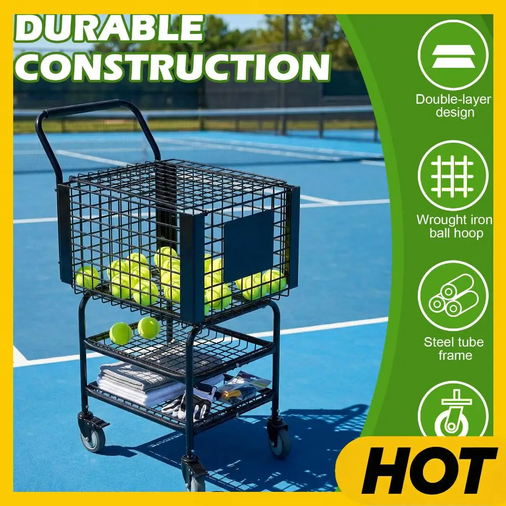 

Tennis Ball Basket Cart Large Capacity Portable Steel Ball Trolley Holds 350 Balls for Training/Teaching