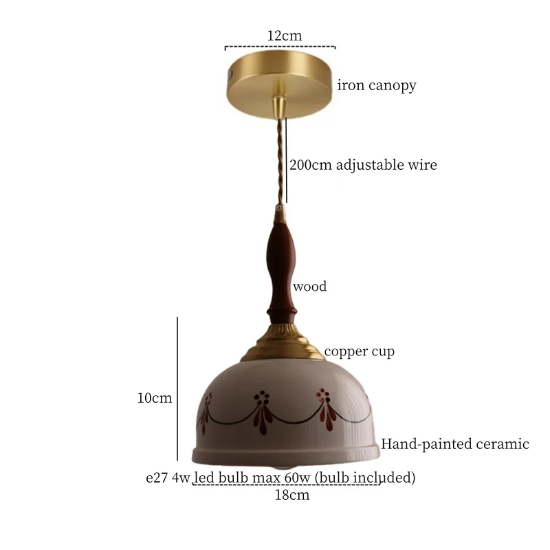 IWHD اليابان خمر قلادة LED أضواء لغرفة النوم غرفة المعيشة الحمام ديكور المنزل النحاس الأبيض السيراميك مصباح معلق الإنارة